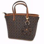 Brown Monogram Handbag for Women – Cute & Classy with Flower Charm (10″ x 9″)