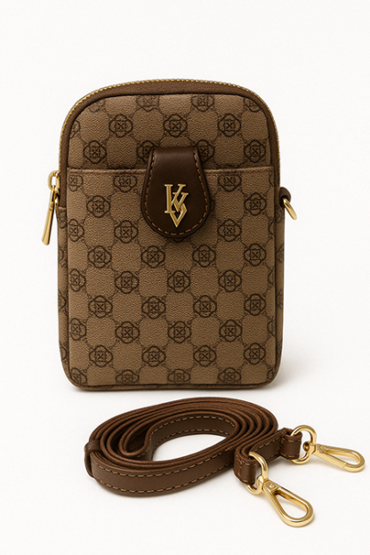 Mini Monogram Phone Sling Bag – Brown & Gold Crossbody (6" x 7.5") - Image 2