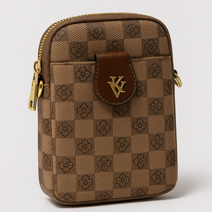 Mini Monogram Phone Sling Bag – Brown & Gold Crossbody (6" x 7.5")