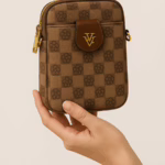 Mini Monogram Phone Sling Bag – Brown & Gold Crossbody (6″ x 7.5″)