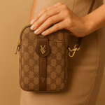 Mini Monogram Phone Sling Bag – Brown & Gold Crossbody (6″ x 7.5″)