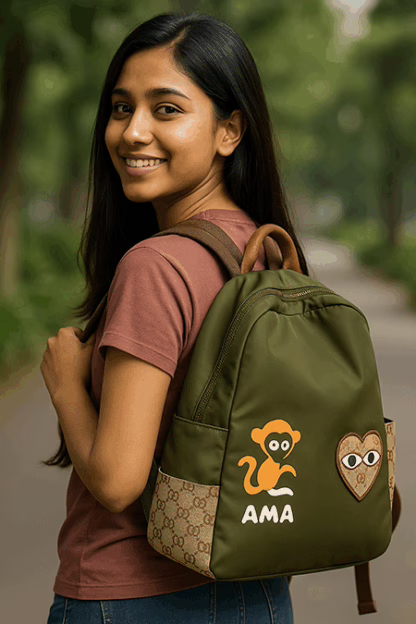 Trendy Green & Brown Backpack for Women – Cute & Spacious (13" x 13.5") - Image 2