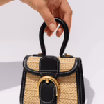 Mini Woven Top Handle Bag – Cute & Compact with Black Trim (5.5″ x 5.5″)