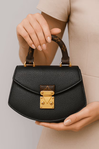 Mini Black Structured Handbag – Luxe Look, Compact Size (6" x 5")
