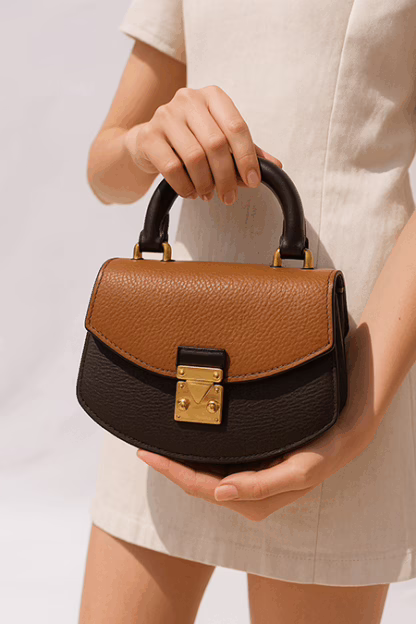 Mini Brown Structured Handbag – Luxe Look, Compact Size (6" x 5") - Image 2