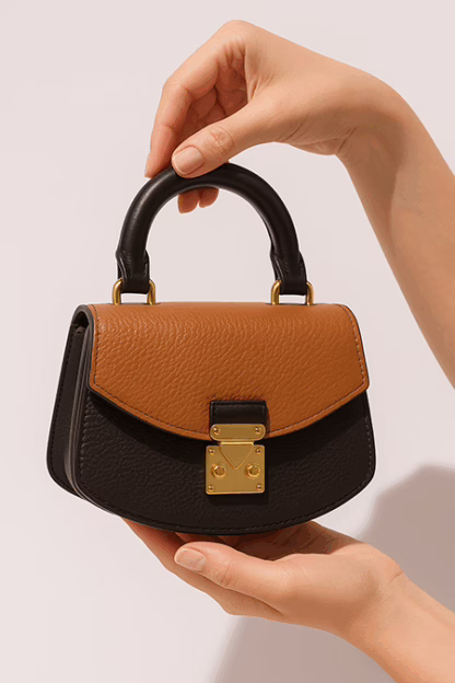 Mini Brown Structured Handbag – Luxe Look, Compact Size (6" x 5")