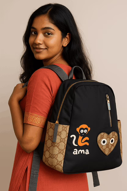 Trendy Black & Brown Backpack for Women – Cute & Spacious (13" x 13.5") - Image 2