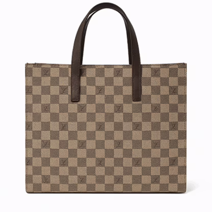 Classic Brown Checkered Tote Bag – Elegant & Everyday (14" x 13")