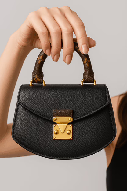 Mini Black Structured Handbag – Luxe Look, Compact Size (6" x 5") - Image 2