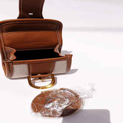 Mini Woven Top Handle Bag – Cute & Compact with Brown Trim (5.5" x 5.5") - Image 5