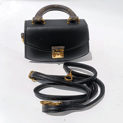Mini Black Structured Handbag – Luxe Look, Compact Size (6" x 5") - Image 3
