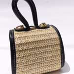 Mini Woven Top Handle Bag – Cute & Compact with Black Trim (5.5″ x 5.5″)