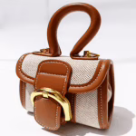 Mini Woven Top Handle Bag – Cute & Compact with Brown Trim (5.5″ x 5.5″)