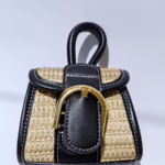 Mini Woven Top Handle Bag – Cute & Compact with Black Trim (5.5″ x 5.5″)