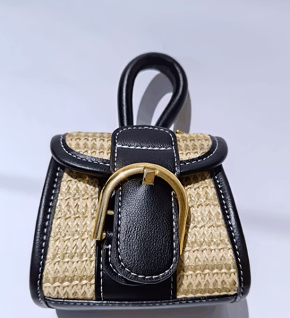 Mini Woven Top Handle Bag – Cute & Compact with Black Trim (5.5" x 5.5") - Image 5