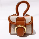 Mini Woven Top Handle Bag – Cute & Compact with Brown Trim (5.5″ x 5.5″)