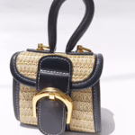 Mini Woven Top Handle Bag – Cute & Compact with Black Trim (5.5″ x 5.5″)